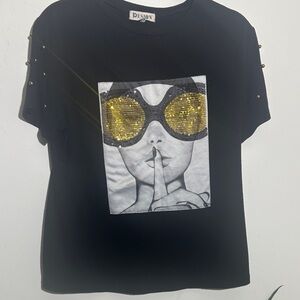 Black Tee with Gold and Silver Graphic